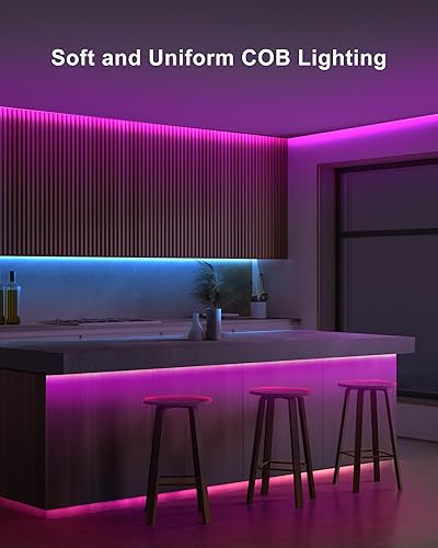 Miniatura 2 de Tira de luces LED COB Bluetooth RGB de 32.8 pies con control remoto, tira de luz LED COB con aplicación inteligente regulable, sincronización de