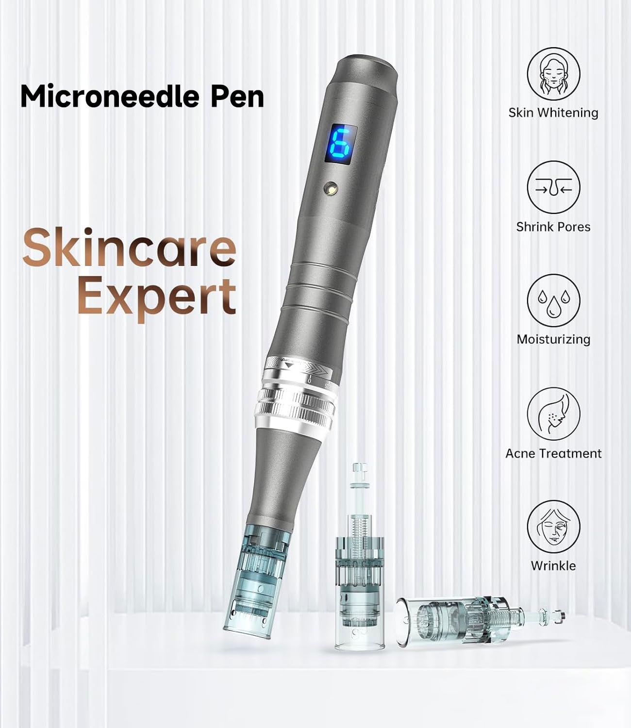 Microneedling Pen, Adjustable Speed and Depth Derma Roller Pen for Face and Body, Reduces Wrinkles and Scars, Improves Skin Texture Anti Aging Stretch Marks Skincare Tool At Home Use — view 2