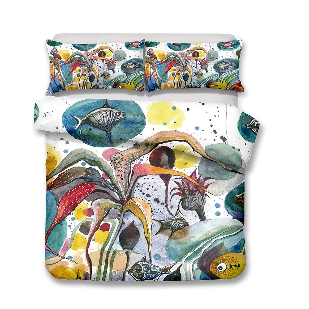 Stillshines zestaw pościeli podwójne łóżko dzieci chłopiec prezent kreskówka koncha konik morski meduza wielokolorowa ocean świat poszewka na kołdrę 200 x 200 cm z zamkiem błyskawicznym przeciw wilgoci, anty-roztoczom, gładka wygodna