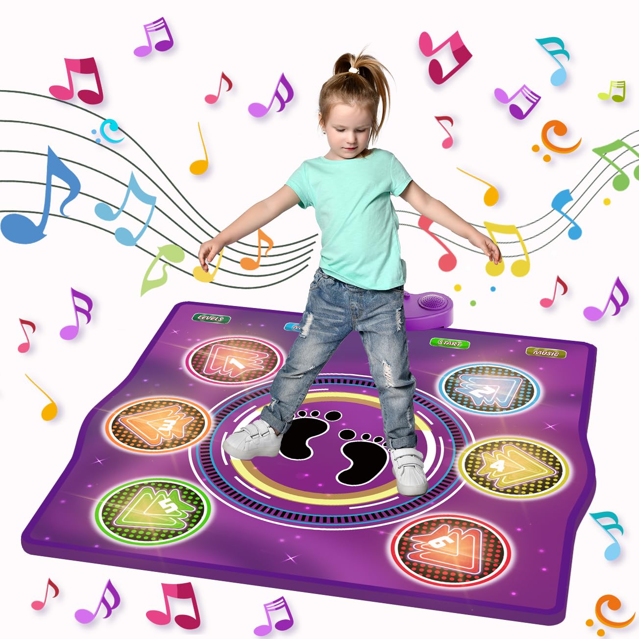 Tappeto da Ballo Musicale elettronico aggiornato con 6 Tasti Luminosi, 6 modalità di Gioco, Supporta Musica da Cellulare, Ideale per Bambini 3-12 Anni, Compleanni