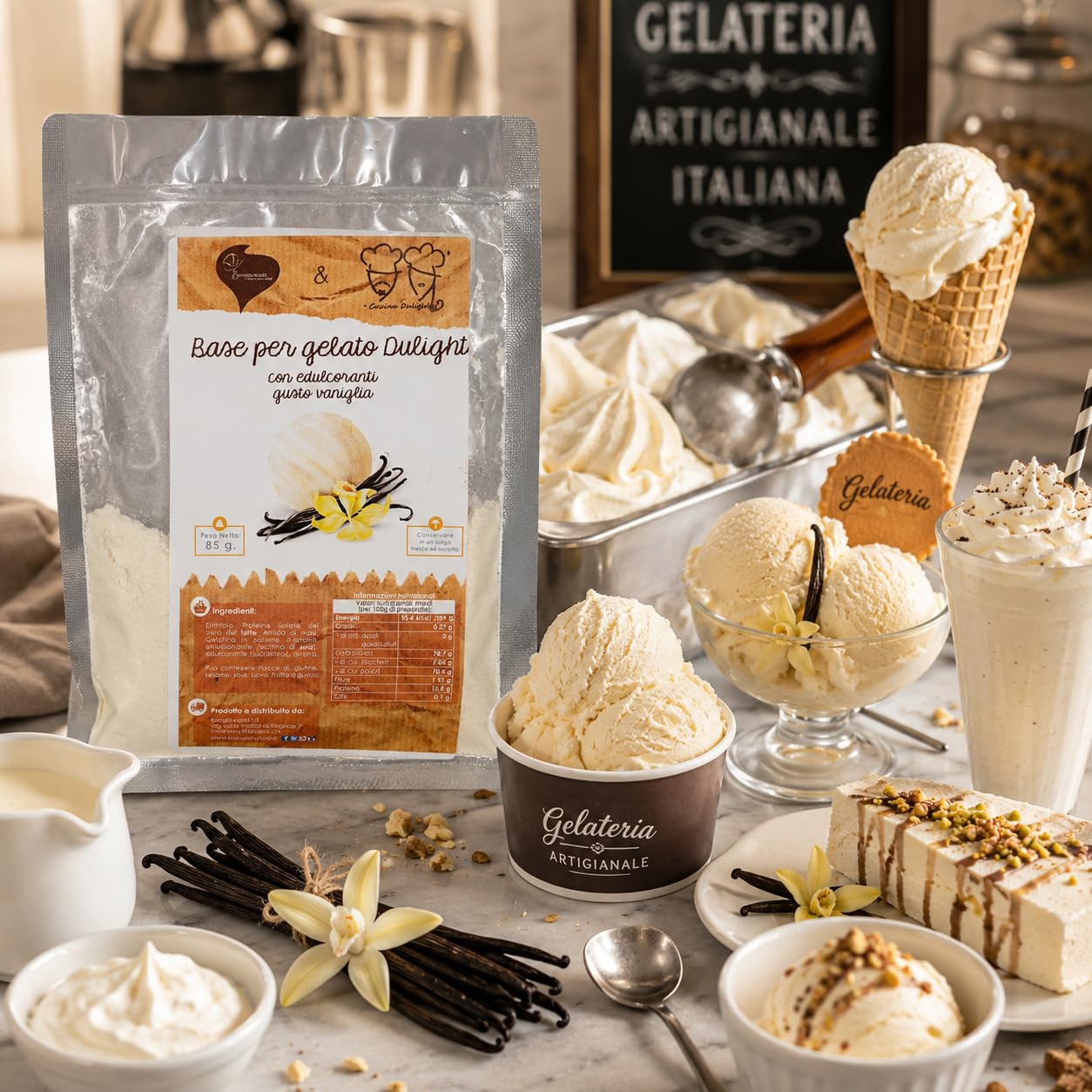 BONGIOVANNI Bontà Naturali Glace Dulight Gelato – Mélange en Poudre avec Édulcorants 85 g