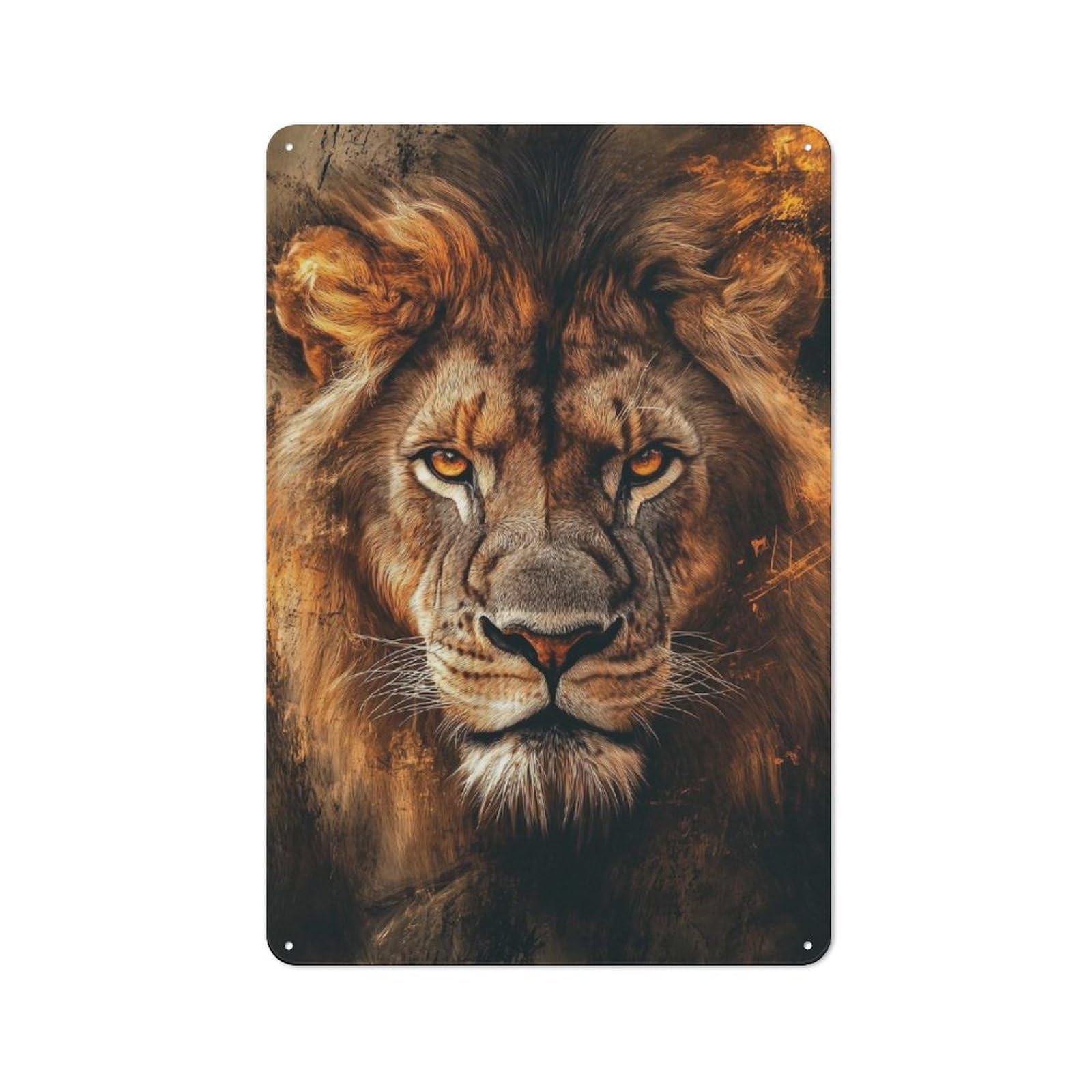Junmoney Lion Portrait Rustic Tin Sign 30X20cm For Man Cave Or Games Room, A Decorative Gift For A Newly Furnished Man Cave And Games Room