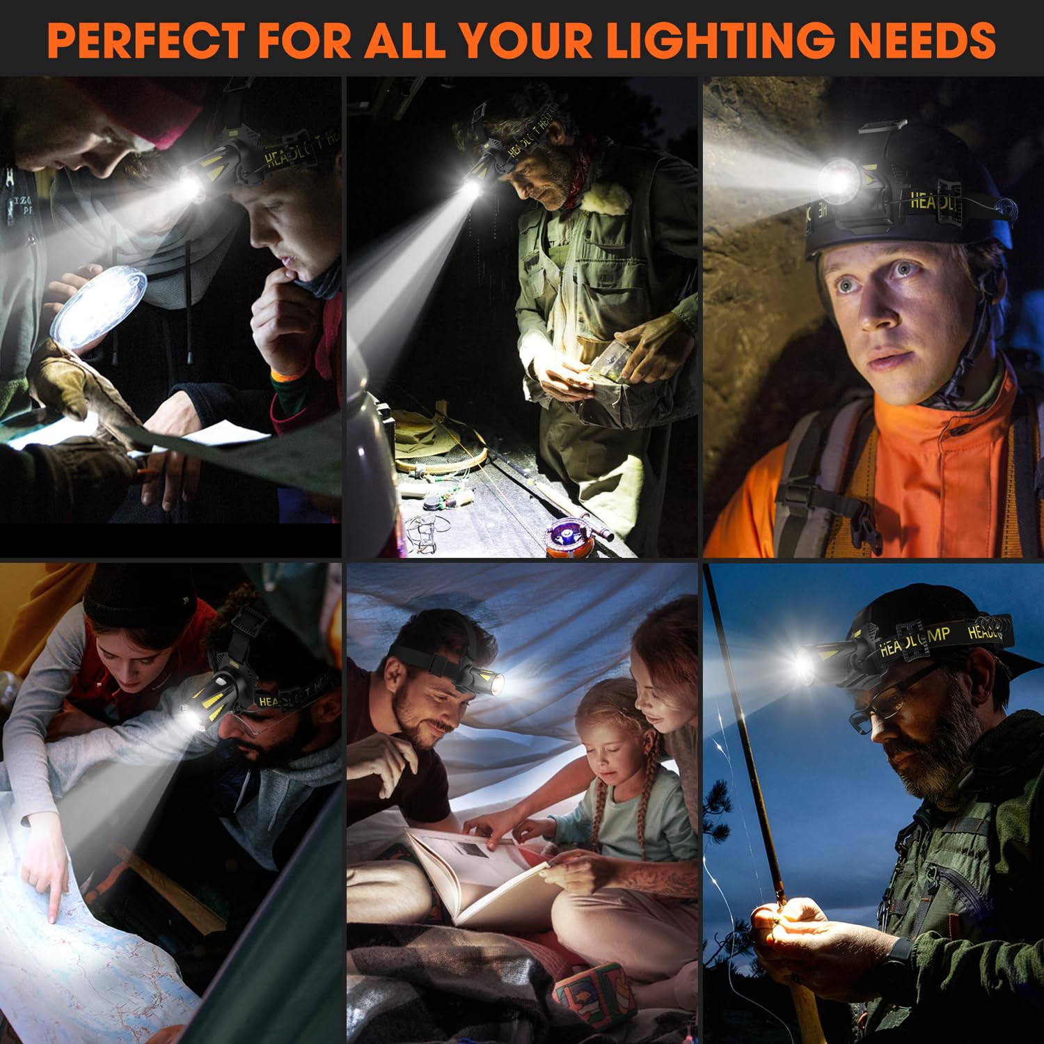 Linterna frontal recargable de triple haz, 6500 K, 3 LED P50.2, haz de 450 yardas, IP66 | Haz triple, largo tiempo de funcionamiento, salida rápida inteligente de 8 segundos, resistente, fiable, luz blanca diurna