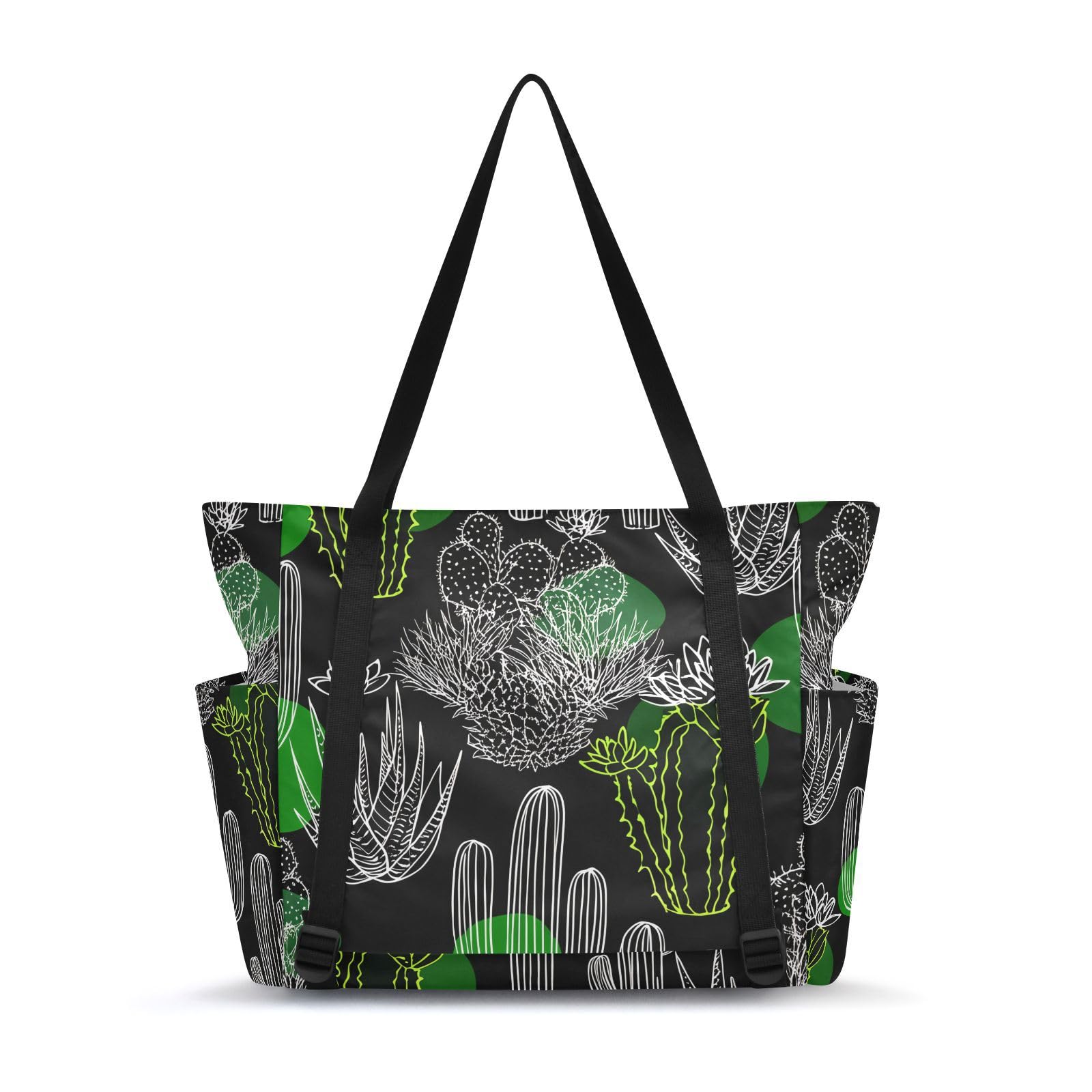Lxqimora Cacti Lines Unique Black Yoga Mat Bag for Women Water-Resistant Gym Bag with Yoga Mat Holder Tote Bag for Gym Travel Office Pilates