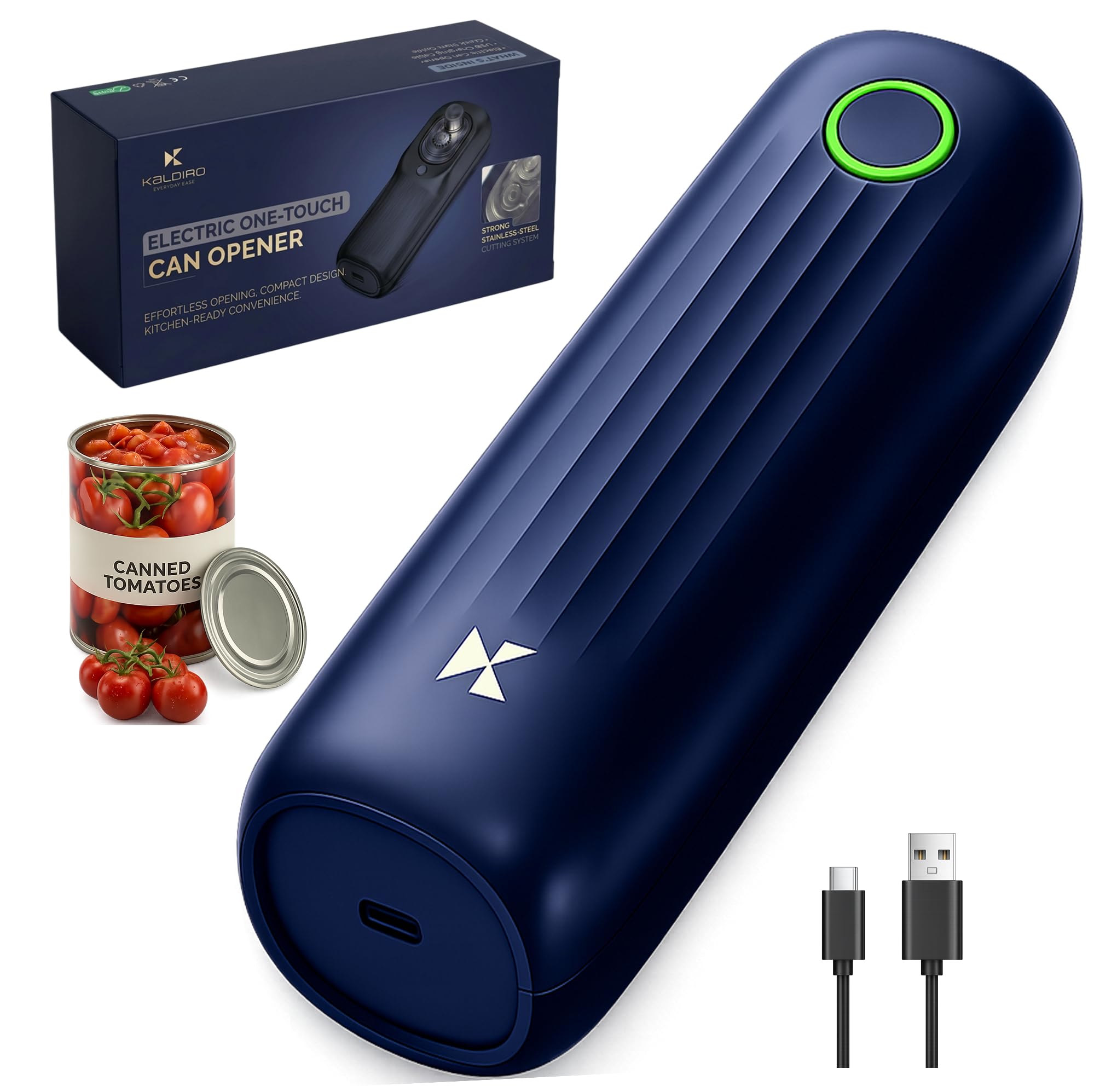 Kaldiro Electric Can Opener For Seniors – One-Touch, Auto-Stop, Rechargeable, Opens All Can Sizes - Compact, Food-Safe, Portable Side Cut Can Opener Smooth Edge For Effortless, Easy Kitchen Use