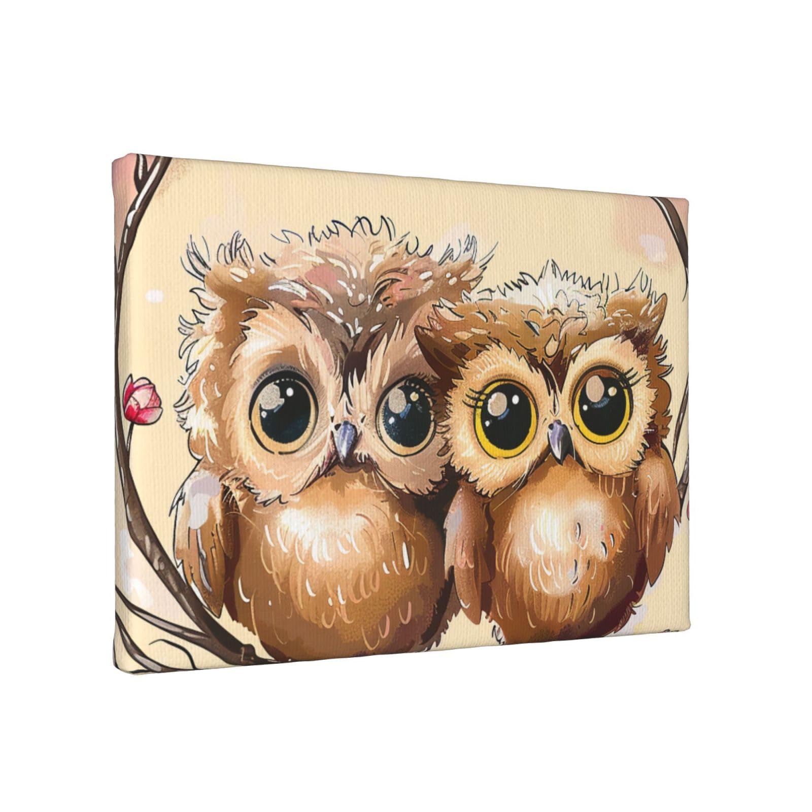 YKLJG Cute Owls Printed Wall Art Canvas Painting 30x20 CM Wooden Framed Picture Painting Artwork Prints for Bedroom Kitchen Home Office Decor