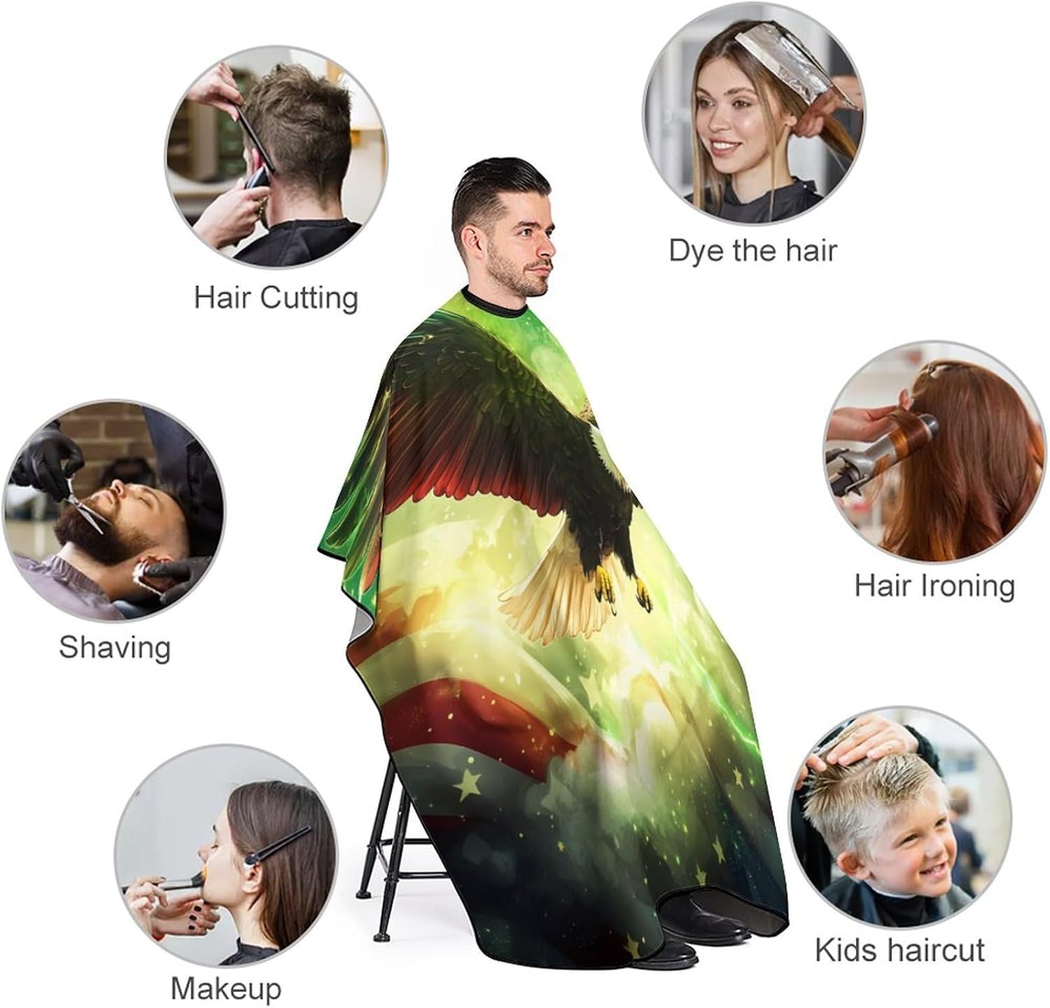 US Flag Bald Ea-gles Barber Cape Professional Hair Cutting Apron Hairdresser Cape for Men Women