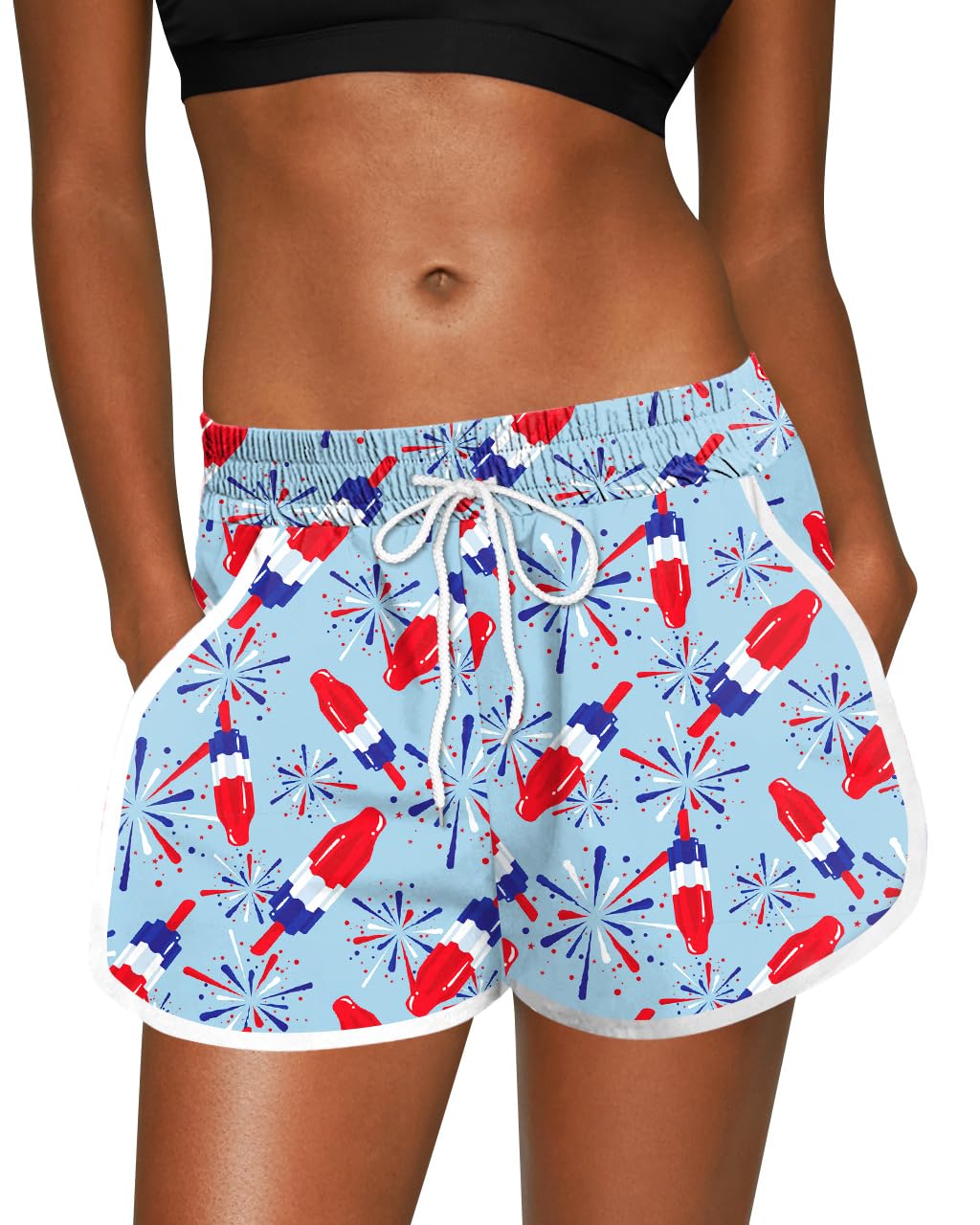 For G and PL Women Summer Floral Beach Boardshorts with Pockets Swim Trunks