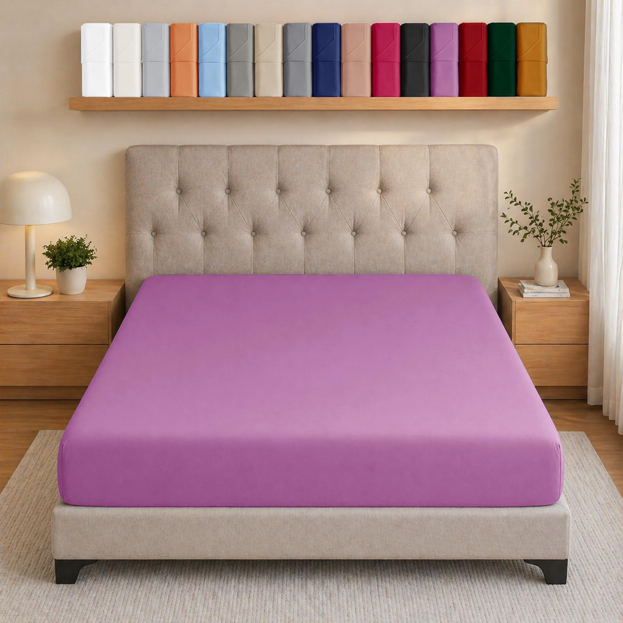 Ameha Purple Fitted Bed Sheets Double Deep Pocket Up To 25 Cm Bedsheets Ultra Soft Brushed Microfiber Elasticated Corners Bottom Sheet Shrinkage And Fade Resistant