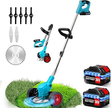 36V Electric Weed Wacker Cordless String Trimmer Battery Powered/w 2X 6.0Ah Battery and 2.0Amp Charger, Height Adjustable Wheeled,3-in-1 Grass Trimmer/Brush Cutter/Hedge Trimmer/Weed Eater