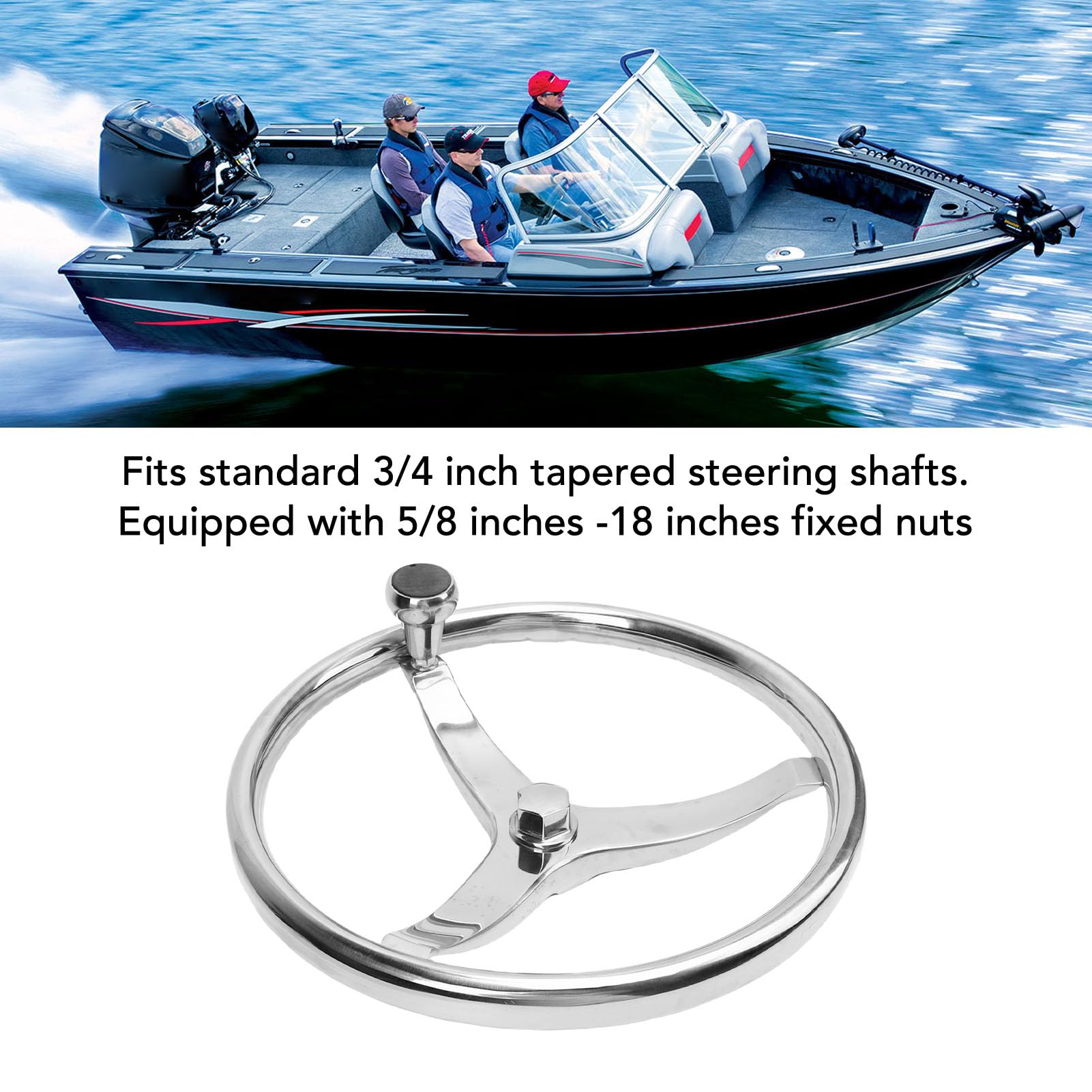 Gugxiom Koło Kierownicze ze Stali Nierdzewnej, 3 Przemówienie o średnicy 13-1/2 "z gałką Spinner, z nakrętką 5/8" -18 dla i Verado, Wygodne Uchwycenie