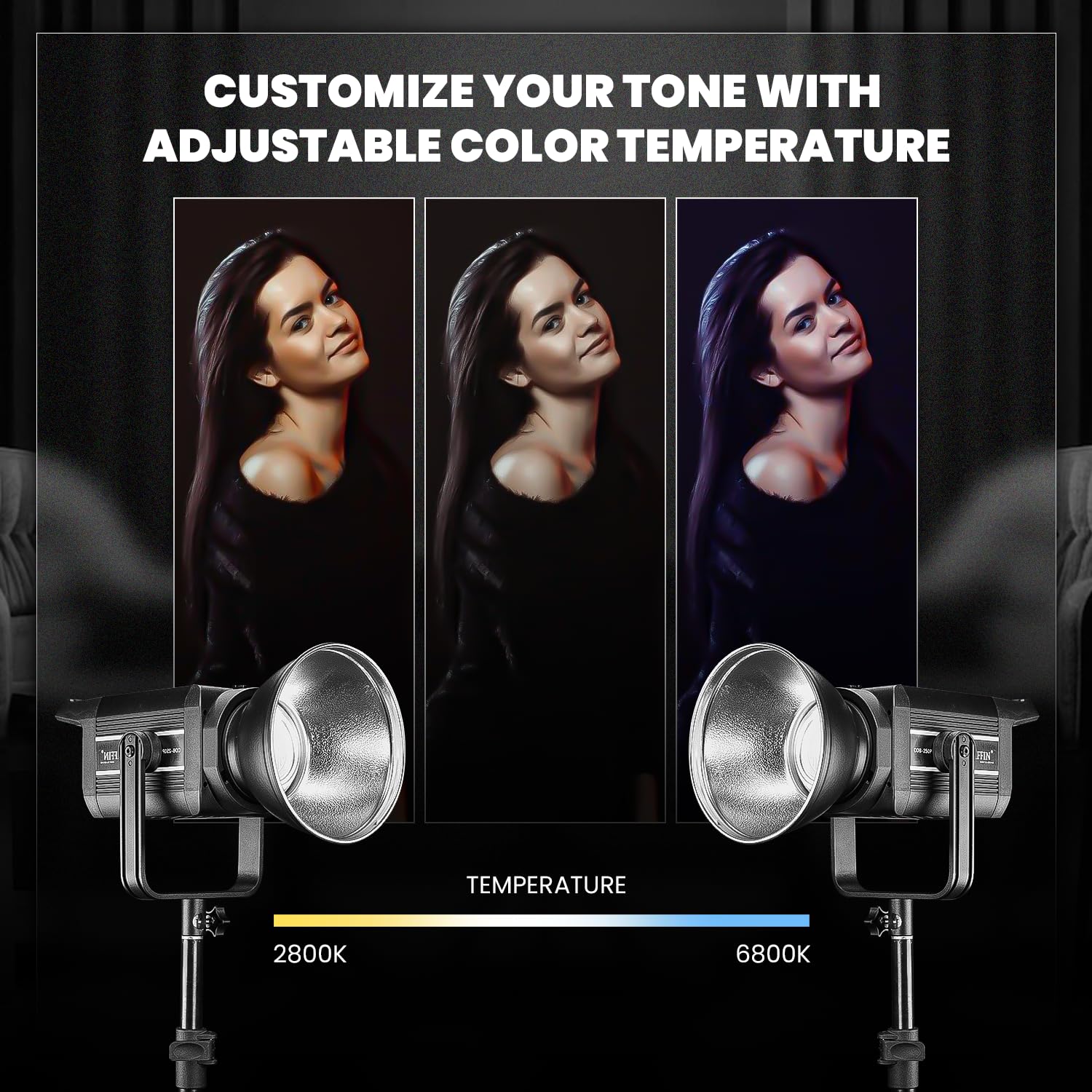 HIFFIN (COB-250P) 250W Bi-Color Continuous LED Video Light with 9 FX Modes, 2800K–6800K Adjustable, 10–100% Brightness Control, Remote Operated Studio Lighting for Photography & Videography 4