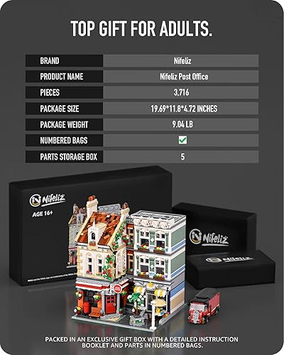 Miniatura 5 de Nifeliz Oficina de correos, centro de correo de la ciudad con bonitas flores, juguete modelo de casa de varios pisos para regalar a adultos (3,716
