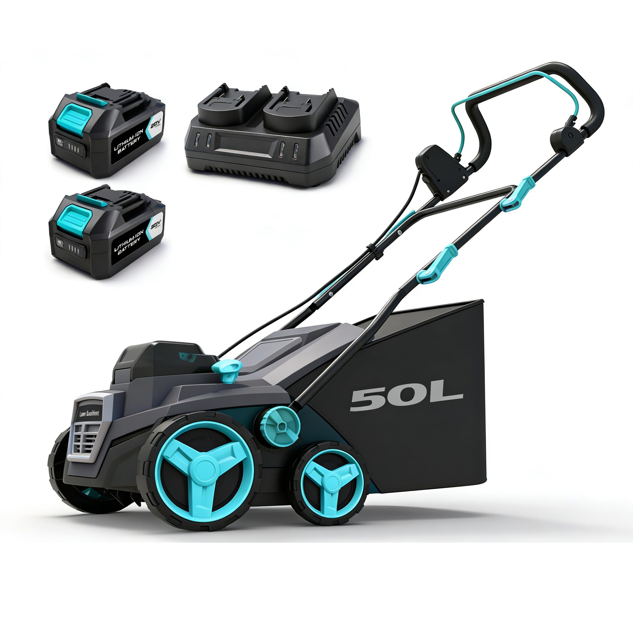 Ecobuid 40V Cordless Lawn Scarifier & Aerator, 38cm Electric Dethatcher with 50L Collection Bag, Dual 20V Batteries & Charger, Adjustable Depth Lawn Rake for Moss & Thatch Removal