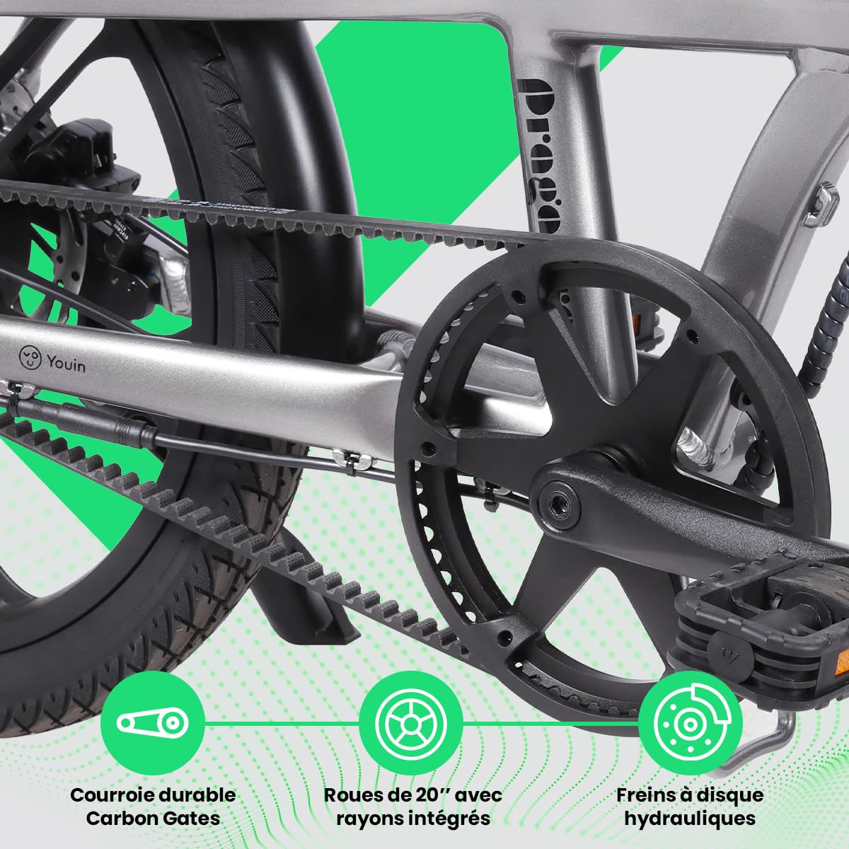 Youin Praga Pro BK1850 Vélo électrique Pliable Fat 20 Pouces Moteur 250 W Sangle Carbone Batterie Amovible jusqu'à 60 km Freins hydrauliques Écran Couleur Suspension 80 mm Premium.