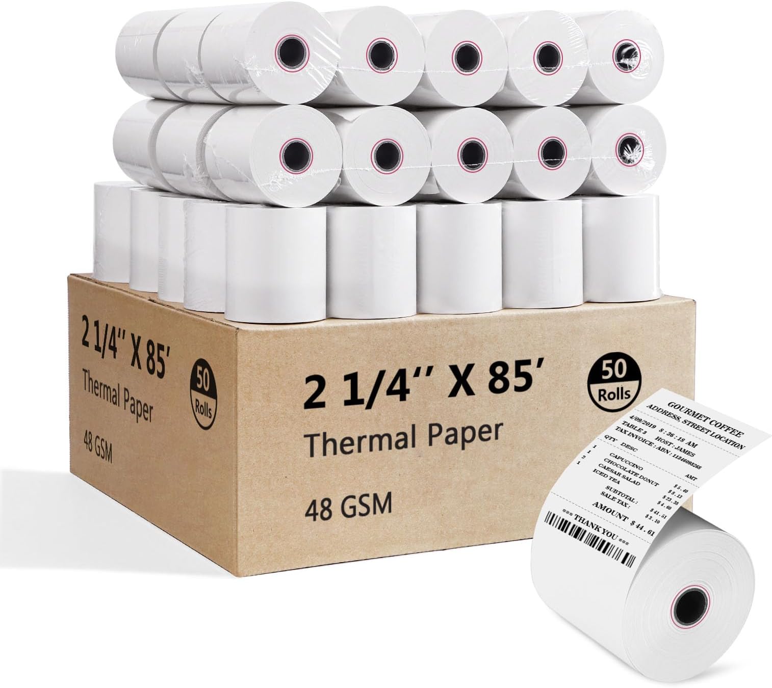 50 Rolls Thermal Receipt Paper - 4-3/8 X 127 Feet White Register Paper