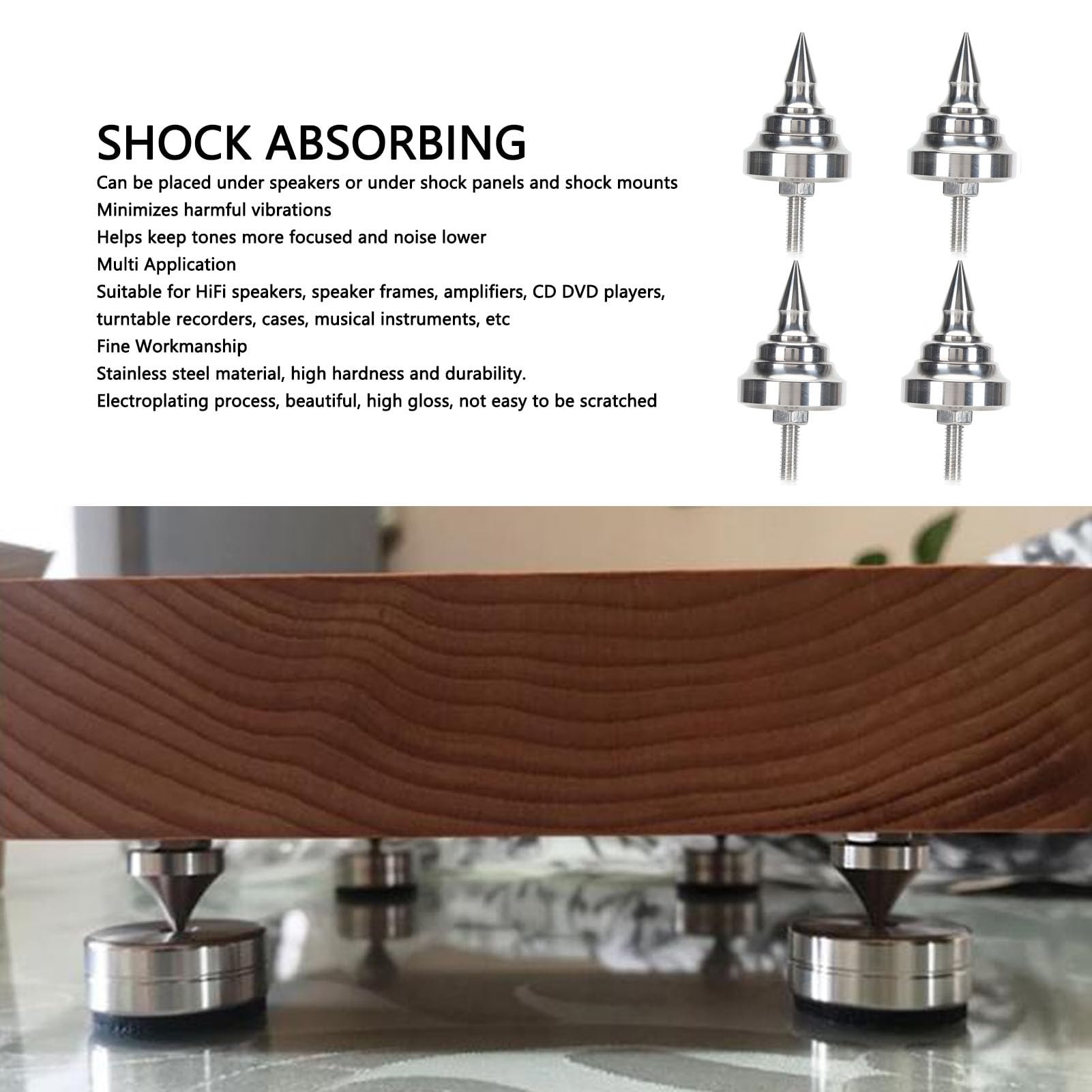 GOWENIC Puntas para Altavoces HiFi, 4 Almohadillas para Pies con Soporte de Aislamiento para Altavoces HiFi, Amortiguador de Vibraciones para Altavoces de 62 Mm, Punta para Base, para