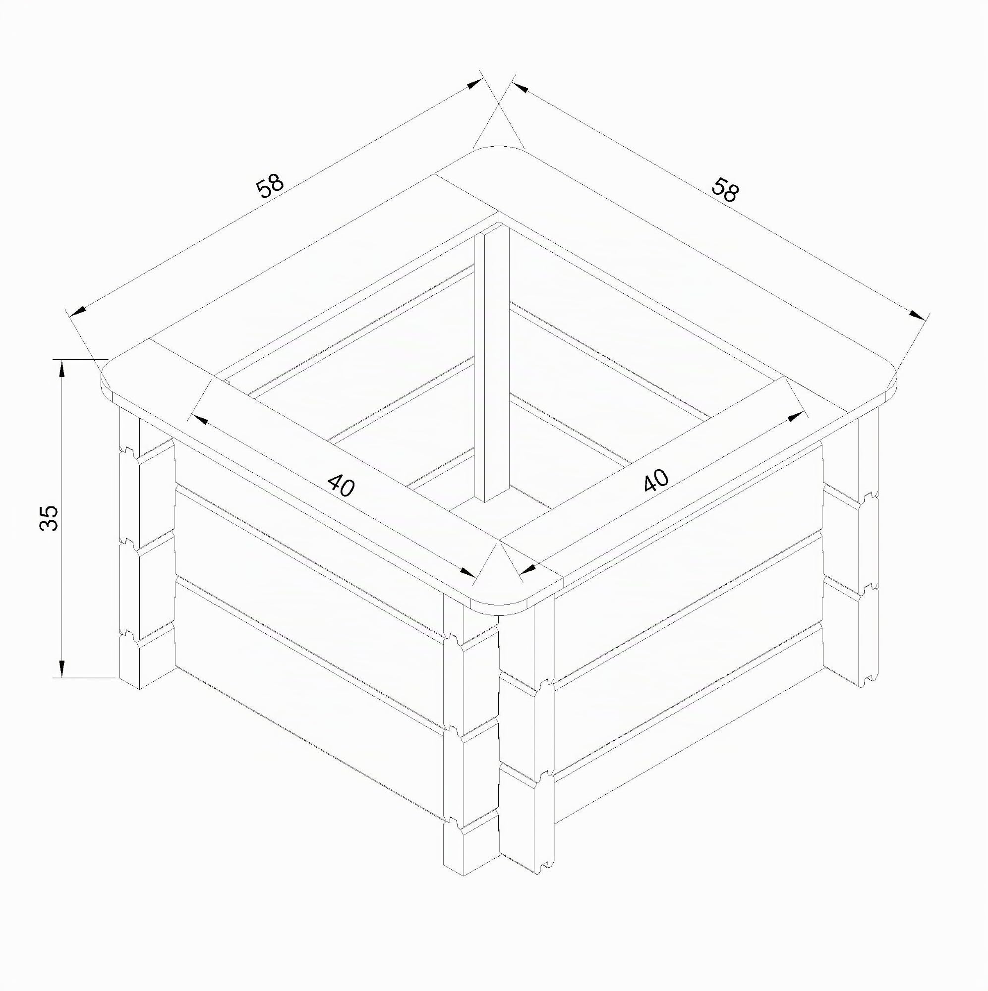TIMBELA Carre Potager Exterieur Bois - Jardinieres Exterieur pour Jardin, Balcon, Terrasse – pour Fleurs, Herbes aromatiques, Légumes- Bois Massif pin/épicéa 28 mm, 58x58xH35 cm, M616