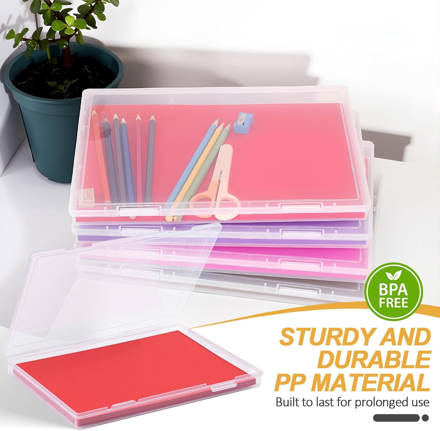 Roowest 8 Pack Photo Storage Box for 8" x 10" Photos Large Clear Plastic Scrapbook Paper Storage Containers with Snap-Tight Latch Picture Organizer for Protecting Crafts Office Supplies A4 Files