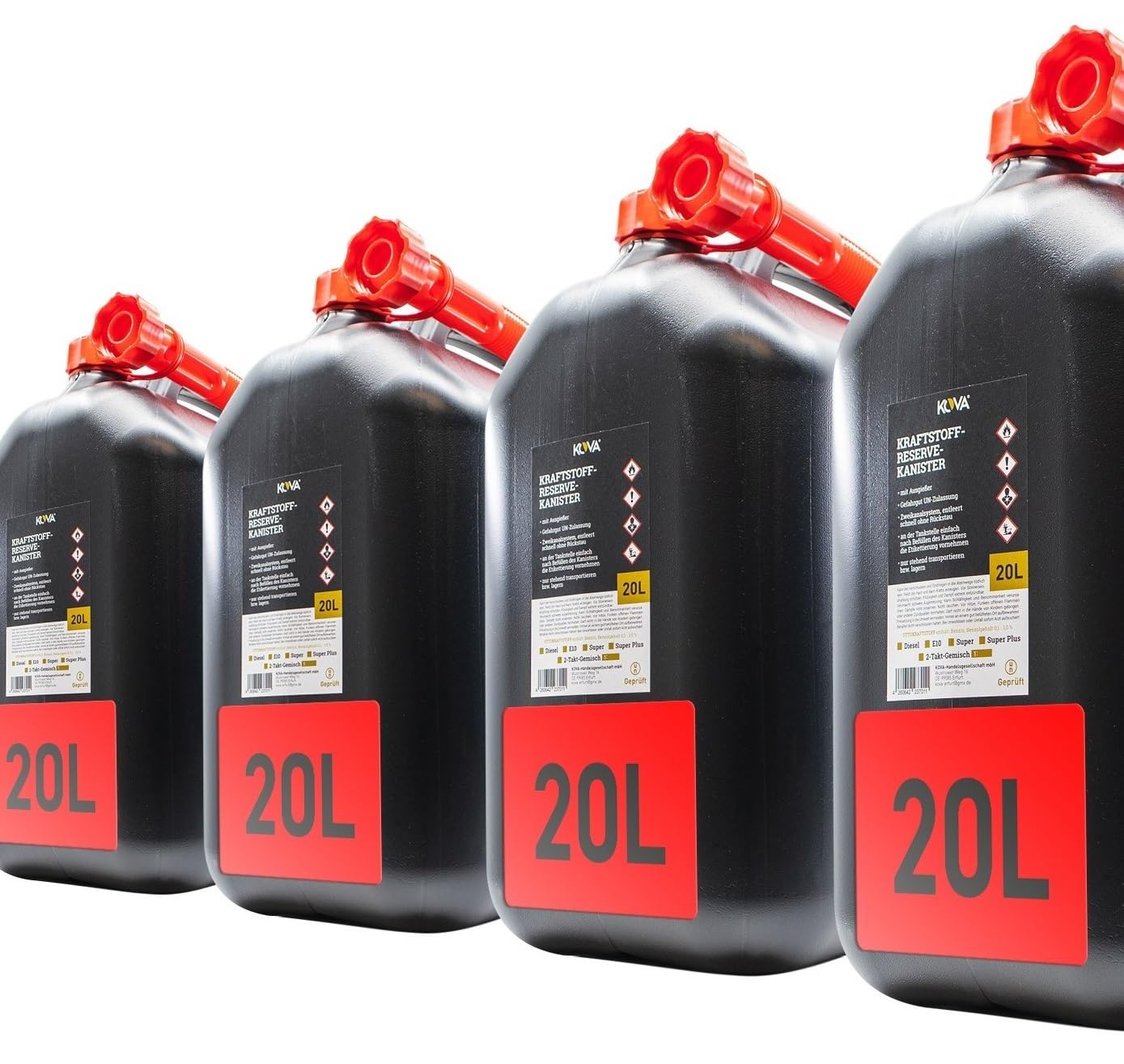 4 Stück Benzinkanister 20L SCHWARZ Dieselkanister Reservekanister Kraftstoffkanister 20 Liter Wasserkanister für Benzin Diesel Wasser AdBlue Auswahl: 5 10 10L ltr 5L 20-Liter-Kanister & Außgießer
