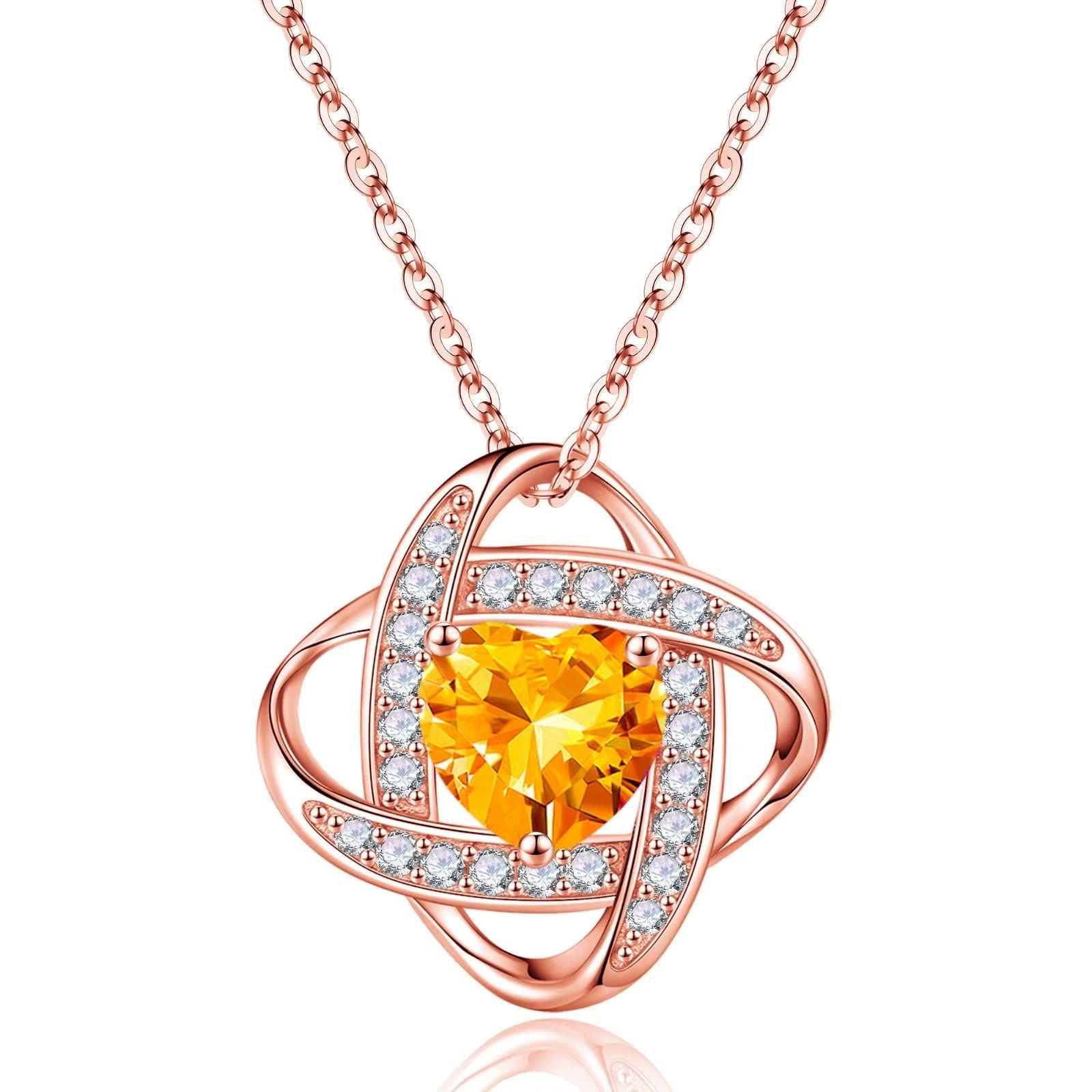 Iefil 925 Sterling Silver Love Knot Birthstone Necklace, Natural or Created Gemstone, Anniversary Birthday Gifts for Women, Jewelry Gifts for Wife Mom Girlfriend