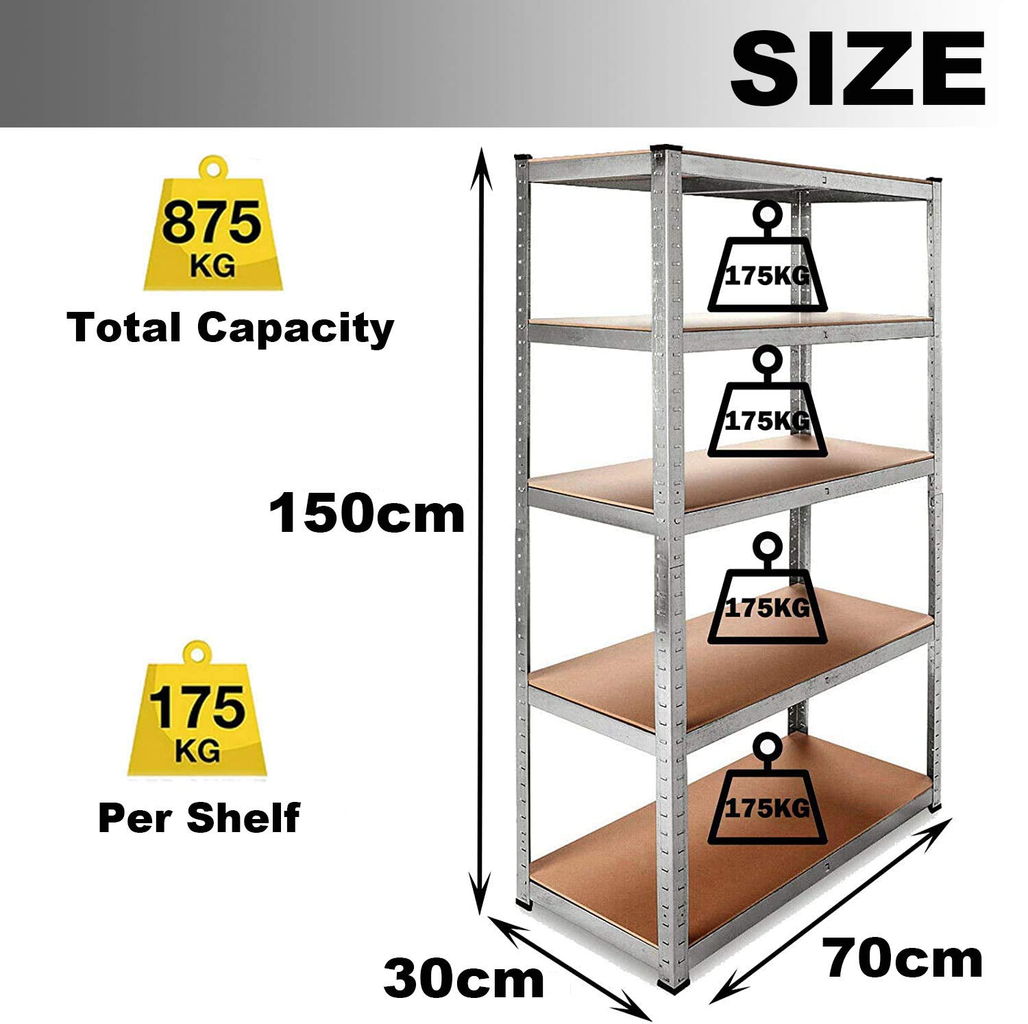 5 Tier Boltless Shelving Unit for Garage Home Modern Design Metal Shelf