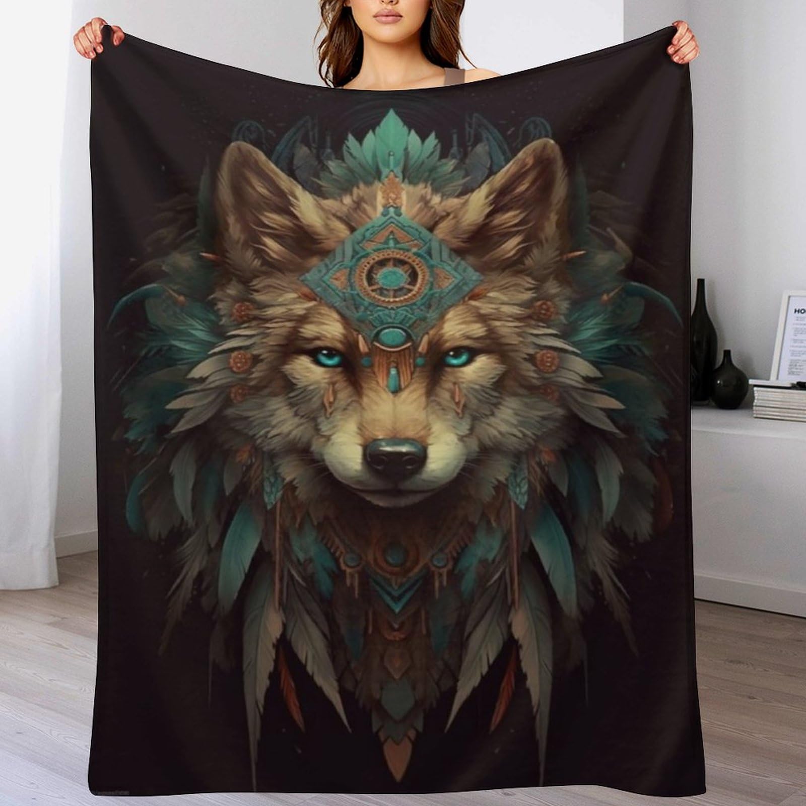 Couverture polaire loup en flanelle pour éliminer le froid au lit