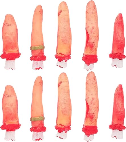 Toddmomy 10 dedos falsos sangrientos de Halloween realistas con dedos cortados, juguetes de broma de terror, accesorios de dedos falsos para fiesta