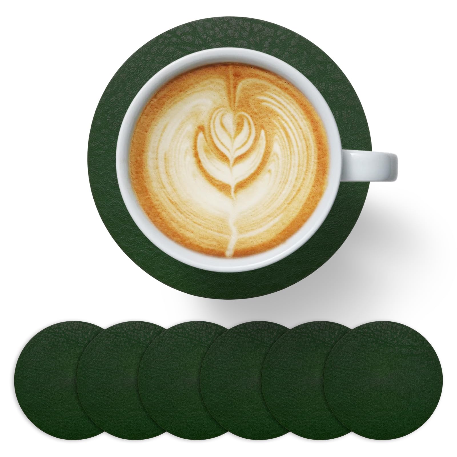 M METERXITY Round Placemats Set of 6, 4 Inch PVC Leather Place Mats Washable Heat Resistant Non-Slip for Dining Table/Kitchen/Party Decoration, Reversible Table Mats [Green & Gray]