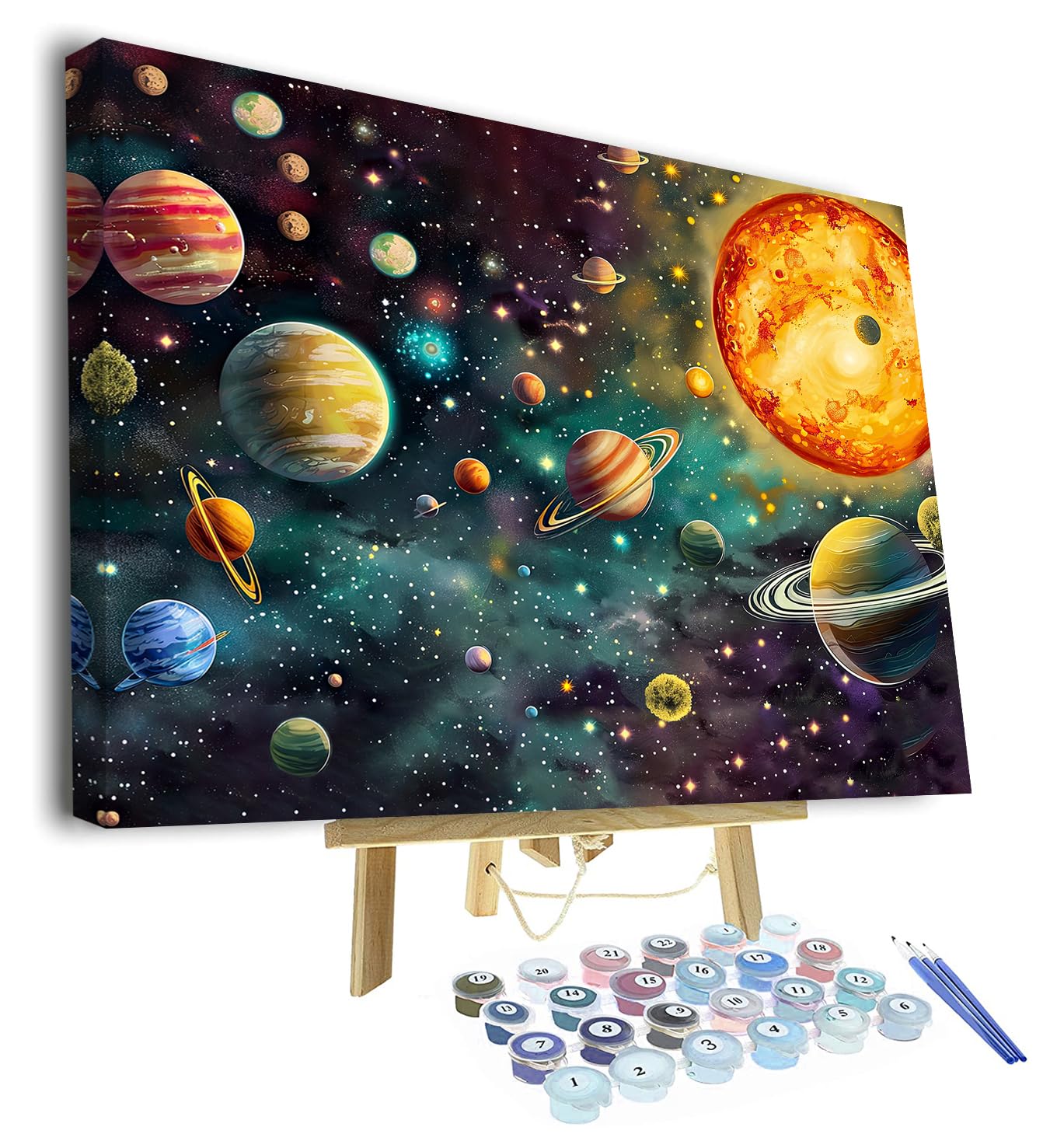 TISHIRON Paint by Numbers for Adults - Solar System Canvas Art & Glowing Planets Design, Adult Paint by Number Kits with Space Wall Decor, 16"x20" Color by Number Galaxy Craft Kit(Framed) — image 1