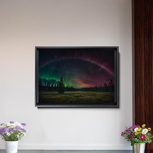 Miniatura 2 de Aurora Borealis, Northern Lights Art, framed canvas print, snow capped mountain landscape art, synthwave vaporwave, Living Room Decor, Arts