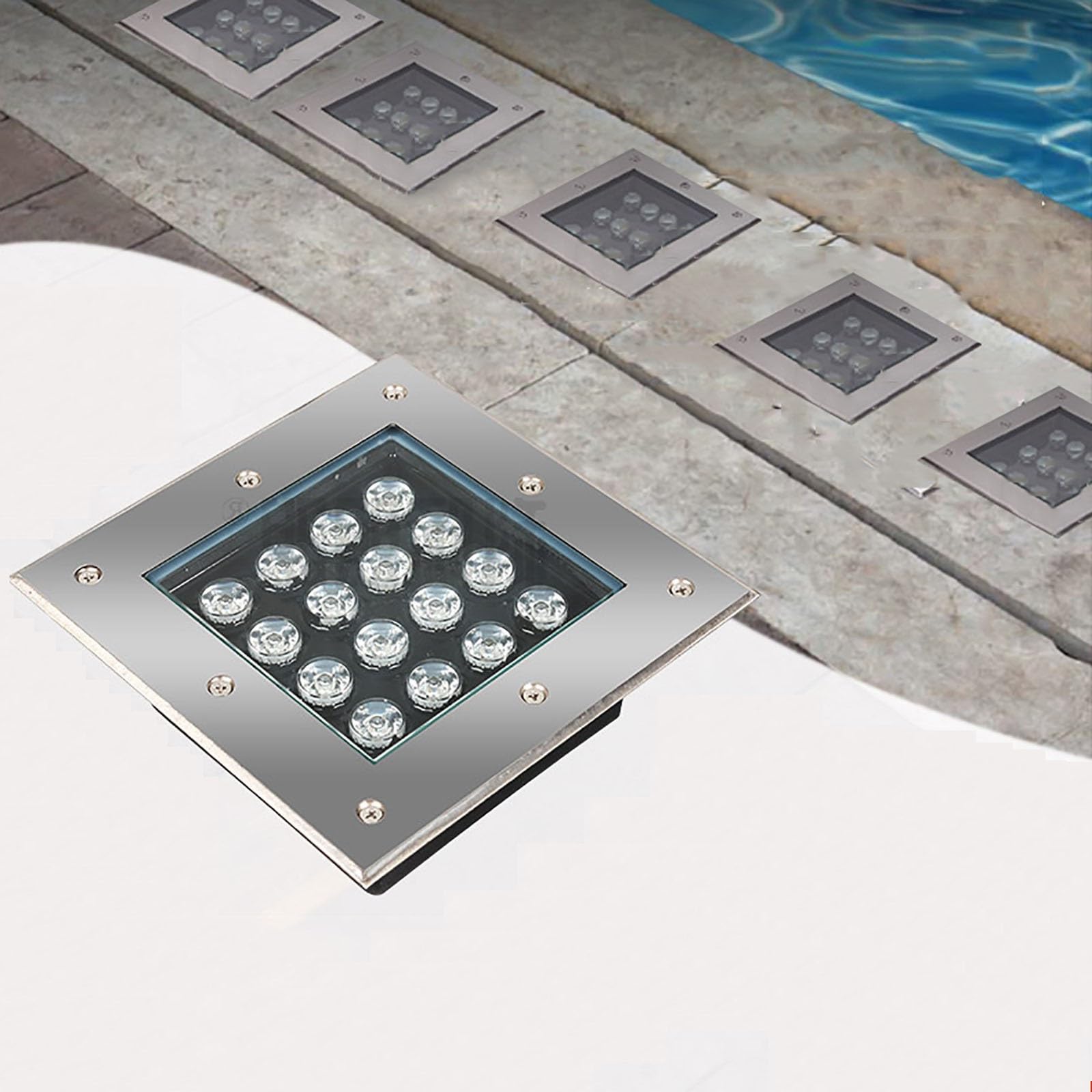 THEGA Lumière Jardin Enterré - Spot Encastrable LED Exterieur, Spot Encastré Carré AC 220V, Lampadaire Ultra-Mince Étanche IP67, pour Allée, Passerelle, Terrasse, Cour, Installation Facile(White,6W)