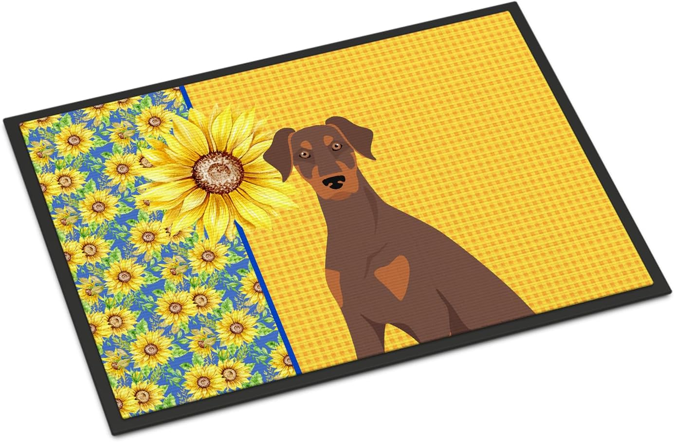 Caroline's Treasures WDK5323JMAT Summer Sunflowers White Pit Bull Terrier Doormat 24x36 Front Door Mat Indoor Outdoor Rugs for Entryway, Non Slip Washable Low Pile, 24H X 36W