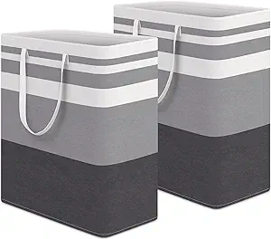 HomeHacks Laundry Basket,100L Each Waterproof, Freestanding Laundry Hamper, Collapsible Tall Clothes Hamper with Extended Handles for Clothes Toys in The Dorm and Family, 2-Pack Gradient Grey
