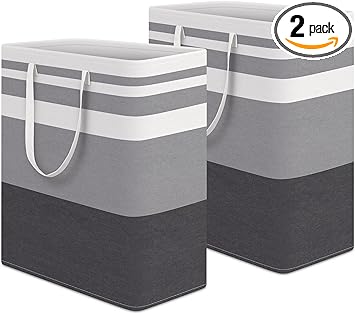 HomeHacks Laundry Basket,100L Each Waterproof, Freestanding Laundry Hamper, Collapsible Tall Clothes Hamper with Extended Handles for Clothes Toys in The Dorm and Family, 2-Pack Gradient Grey