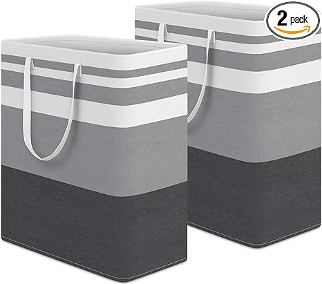 HomeHacks Laundry Basket,100L Each Waterproof, Freestanding Laundry Hamper, Collapsible Tall Clothes Hamper with Extended Handles for Clothes Toys in The Dorm and Family, 2-Pack Gradient Grey