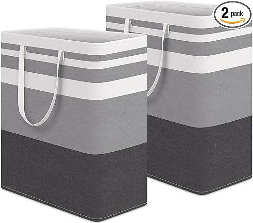 HomeHacks Laundry Basket,100L Each Waterproof, Freestanding Laundry Hamper, Collapsible Tall Clothes Hamper with Extended Handles for Clothes Toys in The Dorm and Family, 2-Pack Gradient Grey