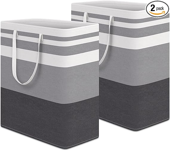 HomeHacks Laundry Basket,100L Each Waterproof, Freestanding Laundry Hamper, Collapsible Tall Clothes Hamper with Extended Handles for Clothes Toys in The Dorm and Family, 2-Pack Gradient Grey