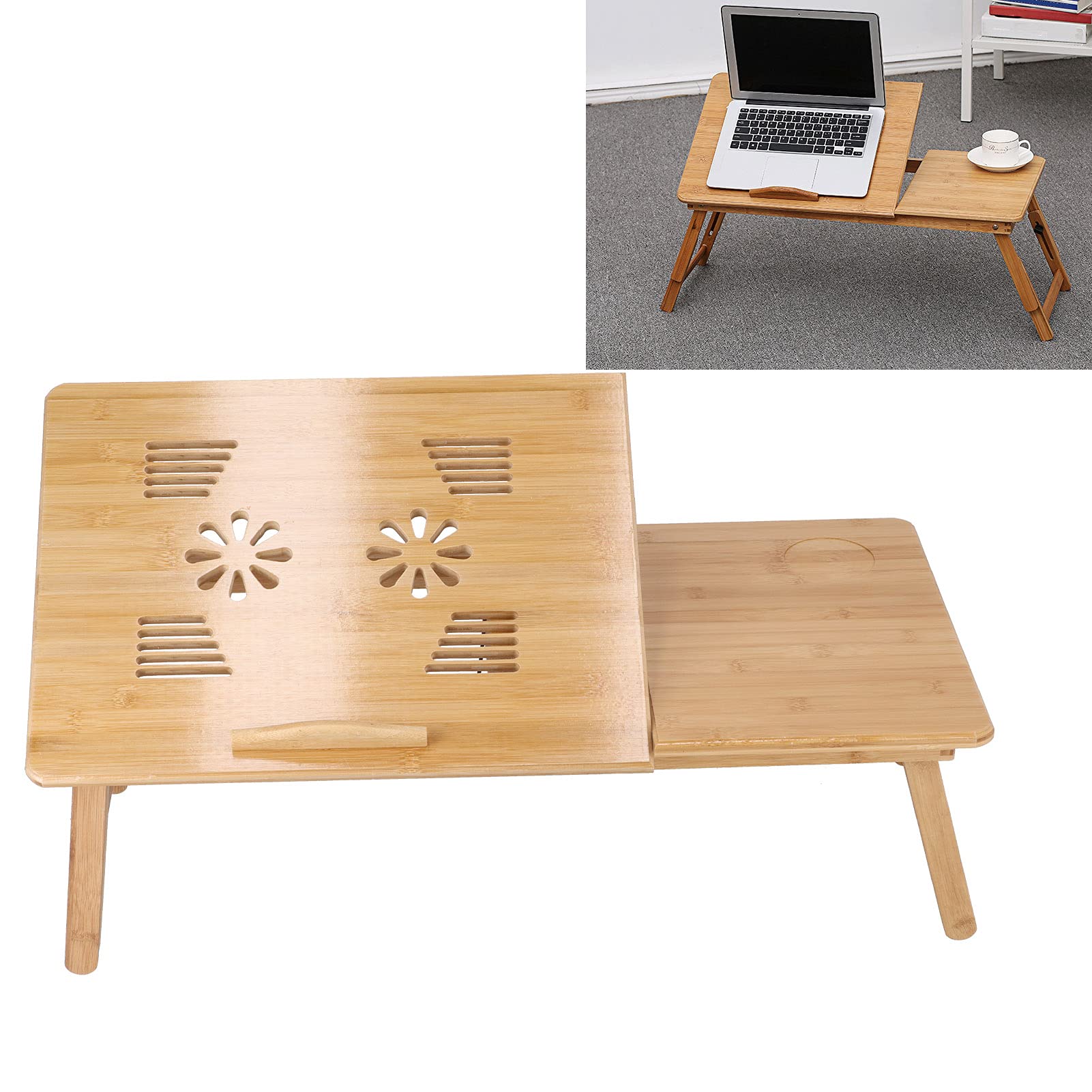 Tavolo in bambù per computer portatile, pieghevole, regolabile, per uso in casa, ufficio, studenti, naturale, 70 x 35 cm