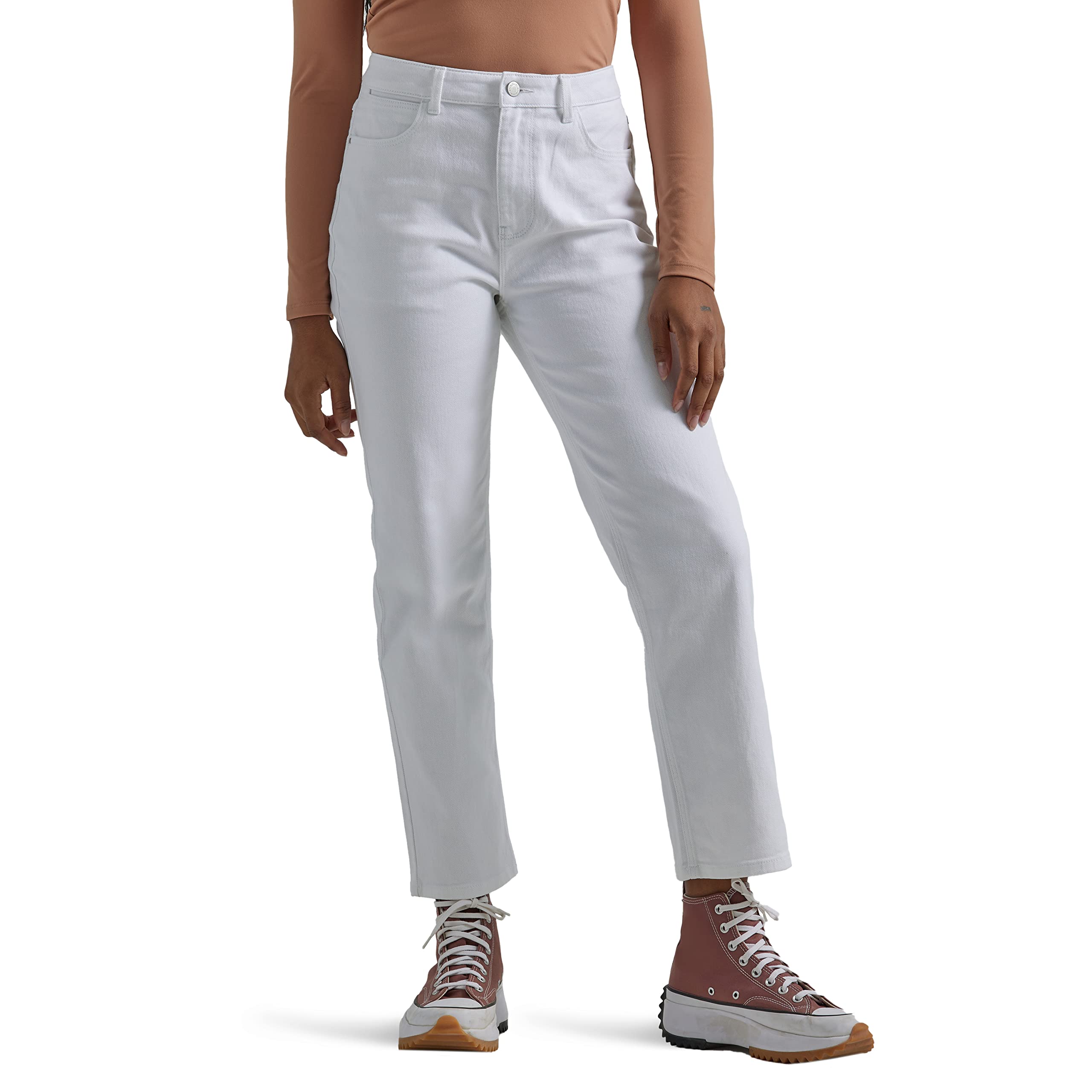 Photo 1 of **RUNS BIG** Wrangler Womens High-Rise Rodeo Straight Leg Crop Jeans, White, 10 US