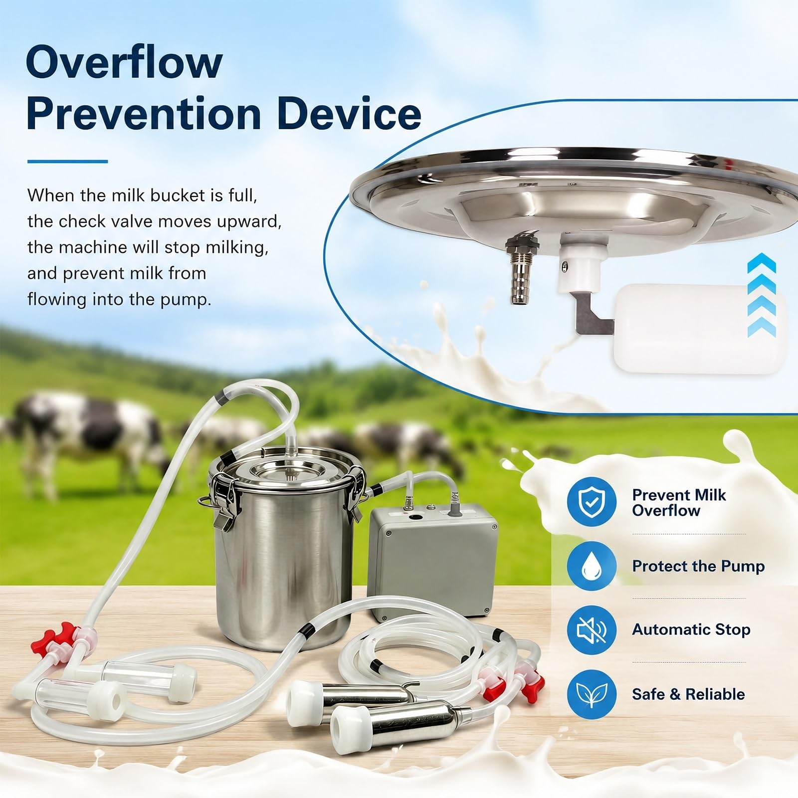 Versión actualizada del ordeñador de ganado for cabras y vacas lecheras | Unidad eléctrica de pulsación de vacío variable, contenedor de acero inoxidable for granja(3L)
