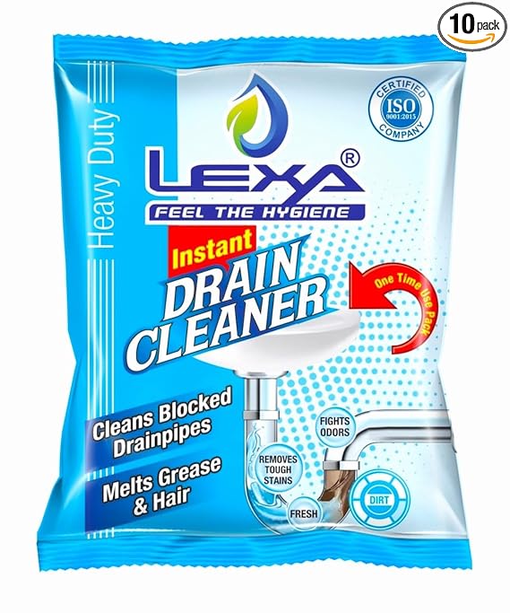 SSKR Drain Cleaner Powder 50 Gms x 10 Packets | Removes Clogs, Blockages in Washbasin, Septic Tank, Sinks, Pipes within 30 mins. Drain expert for Sink Cleaner, Toilet Cleaner.