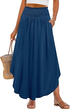 ANRABESS Womens Maxi Skirts Summer Boho Floral High Waisted Flowy Swing Pleated Beach Long Skirt with Pockets