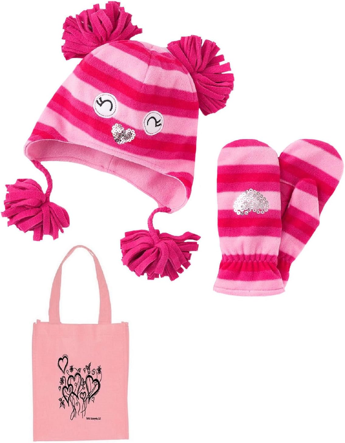 Jumping BeansBig Girl's Owl Fleece Hat, Mittens, and Tote Gift Set (Medium 10-12, Pink)