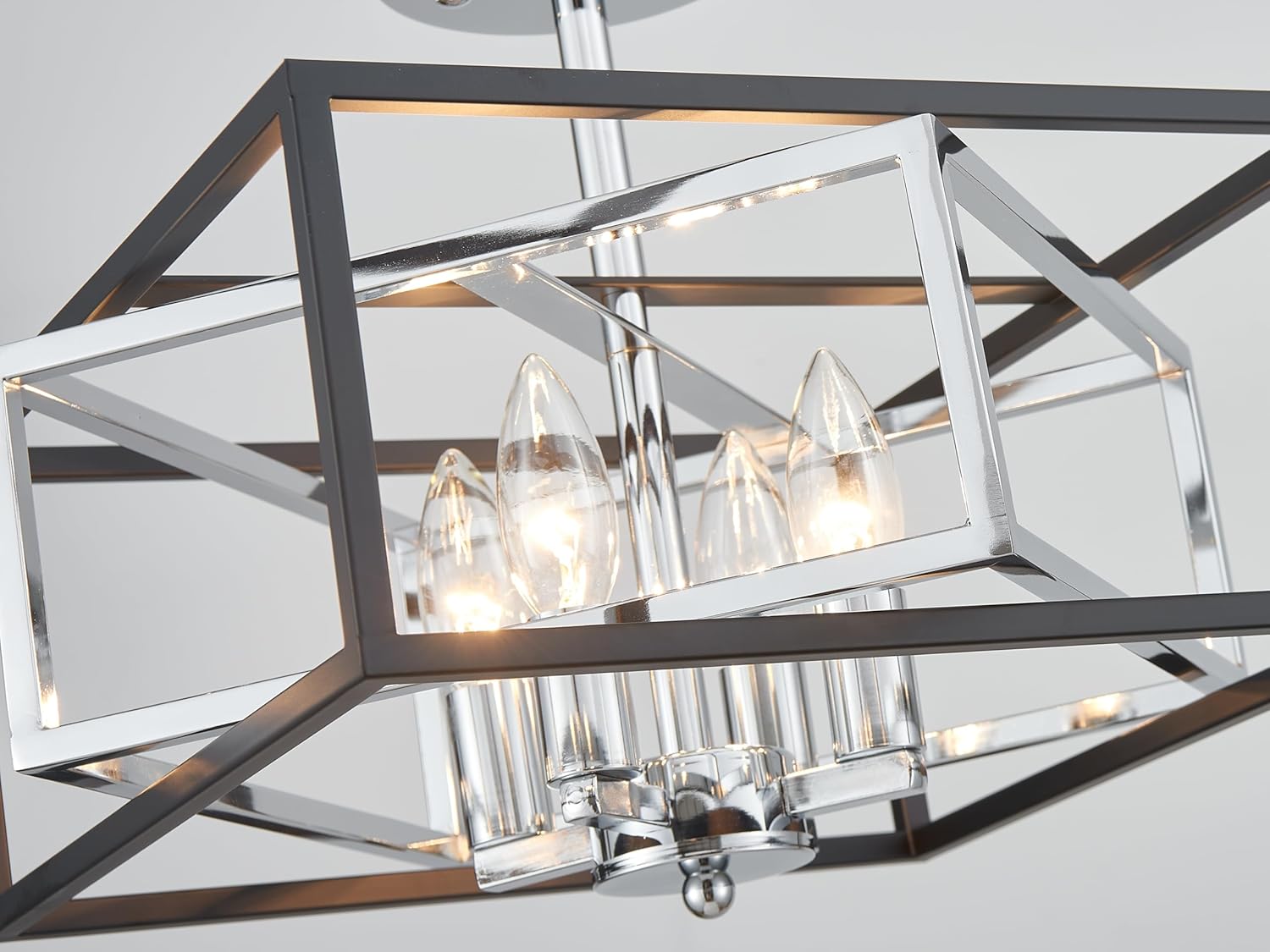 Square Ceiling Light, 4-Light Flushmount Modern Close to Ceiling Light Fixture for Living Room, Bedroom, Dining Room, L13 x W13 x H10 inch, Black & Silver Finish Frame