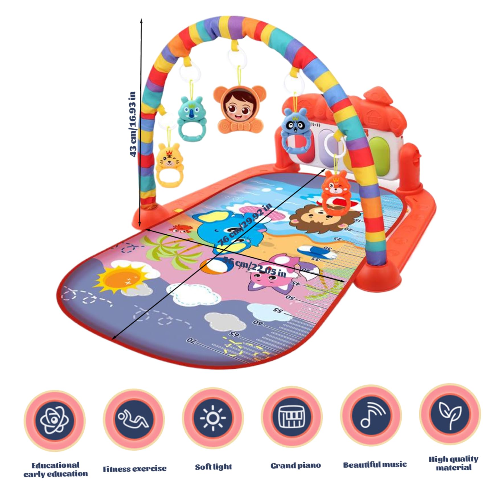 Baby Activity Center con Musica per la Palestra per Bambini e Leggera Safe & Easy con Tappetino da Gioco Rimovibile a Sospensione con tavola Regolabile per Neonati e Bambini Rossi, Palestra