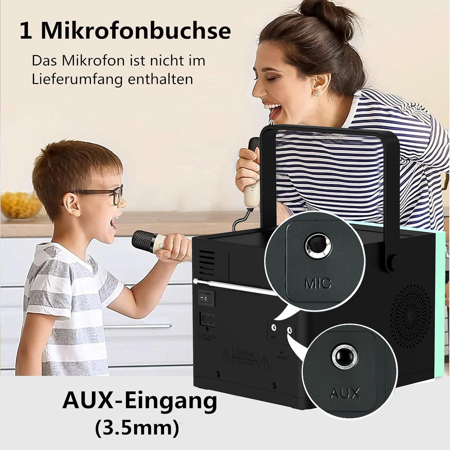 HANLIM Portable CD Player HL-108 rear view with microphone and AUX ports