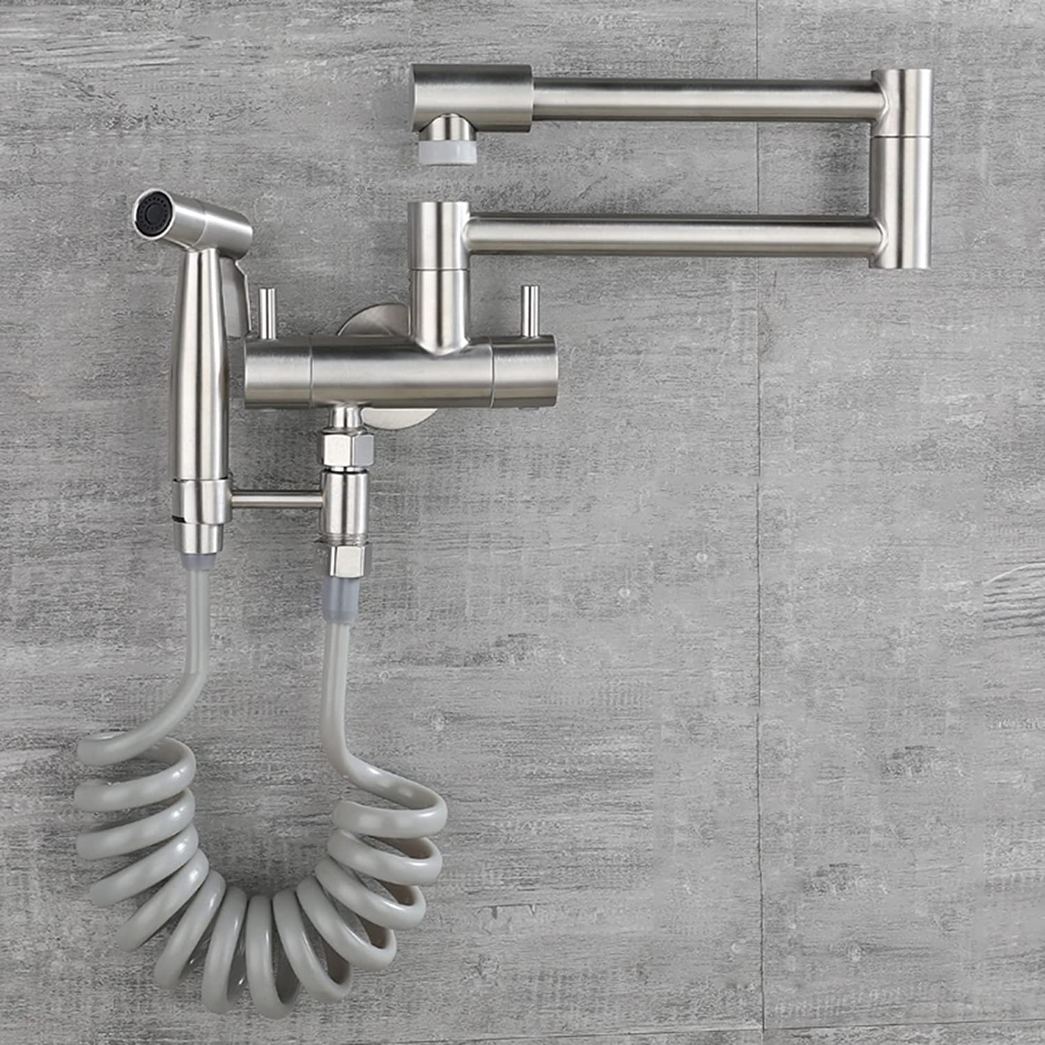 Robinet de cuisine mural pliable en inox brossé orientable 360 - 8