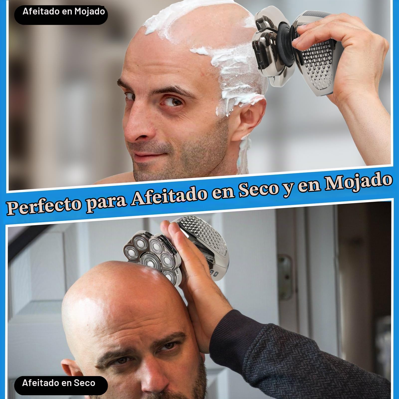 Afeitadora Eléctrica Hombre, 9D 6 en 1 Afeitadora Cabeza para Calva Recargable Maquina de Afeitar Hombre Calvo Impermeable en Seco y Húmedo Afeitadora de Cabeza para Calva Barba Nariz Orejas Corporal