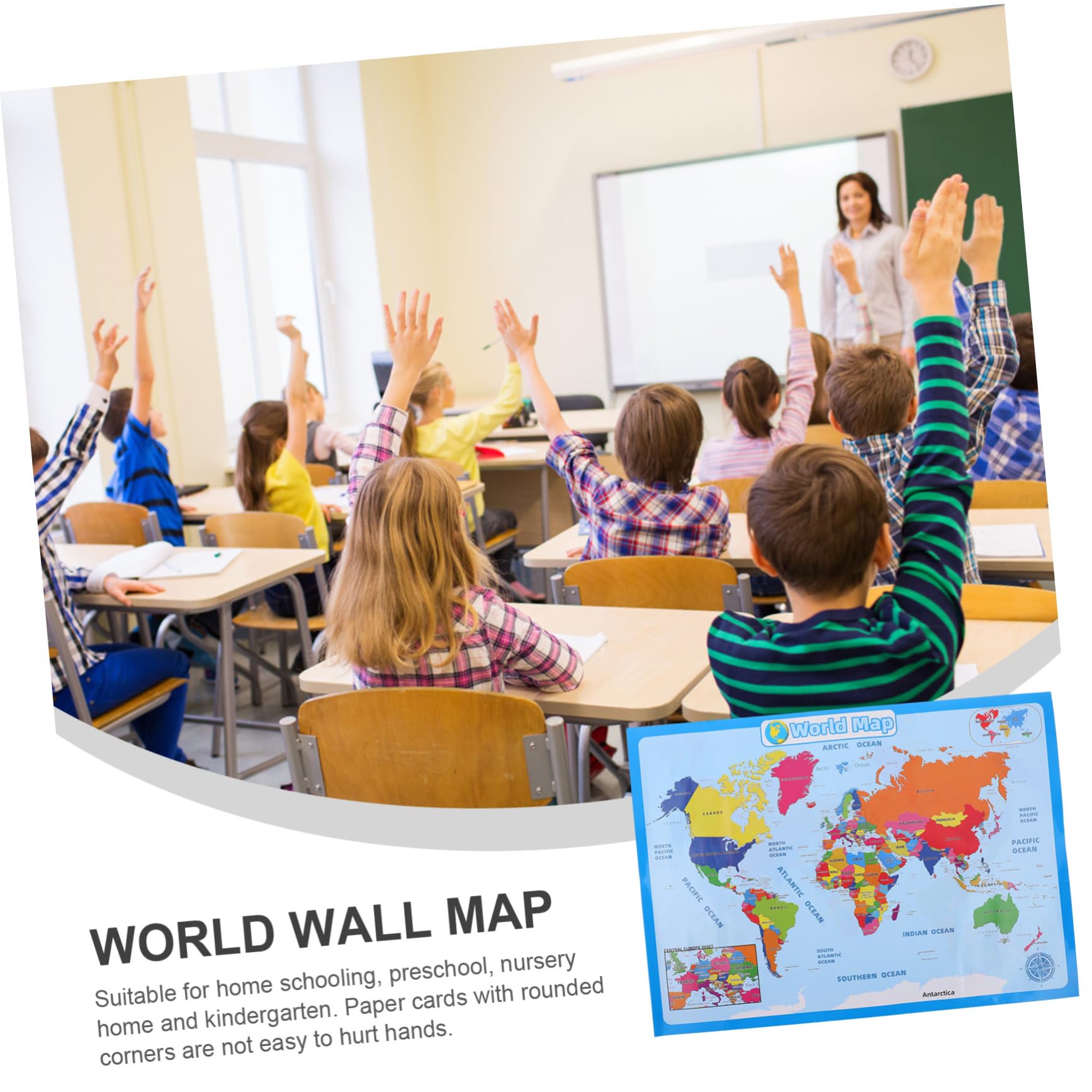 NUOBESTY 4 Hojas mapa del mundo mapamundi world Póster educativo posters decorativos cartel del mundo a mural del usa as del as para niños papel sintético